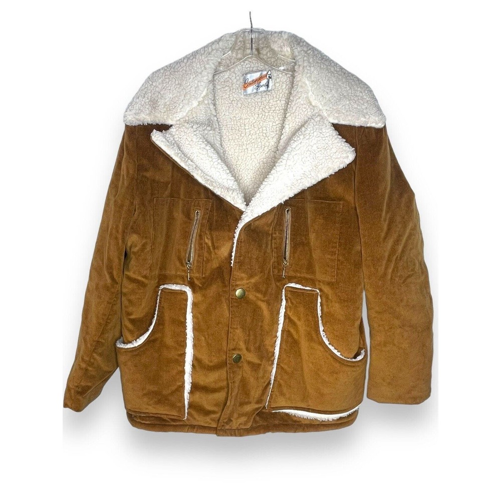 Vintage Men Contemporary Sportif Jacket Sz 46/XL Corduroy Faux Sherpa Lined EUC